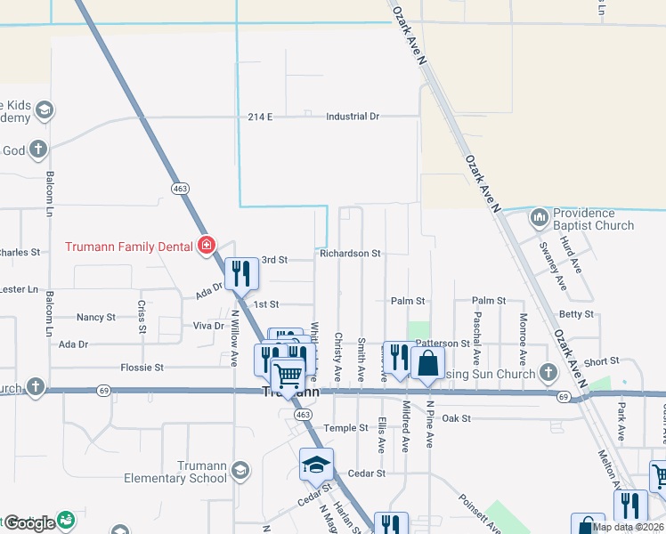 map of restaurants, bars, coffee shops, grocery stores, and more near 727 Christy Ave in Trumann