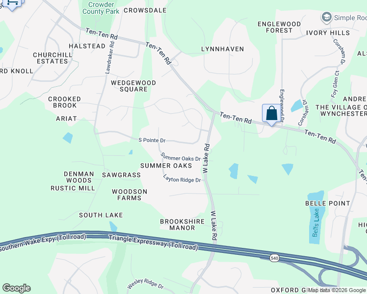 map of restaurants, bars, coffee shops, grocery stores, and more near 3636 West Lake Road in Apex