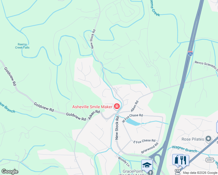 map of restaurants, bars, coffee shops, grocery stores, and more near 1 Tiffany Lane in Asheville