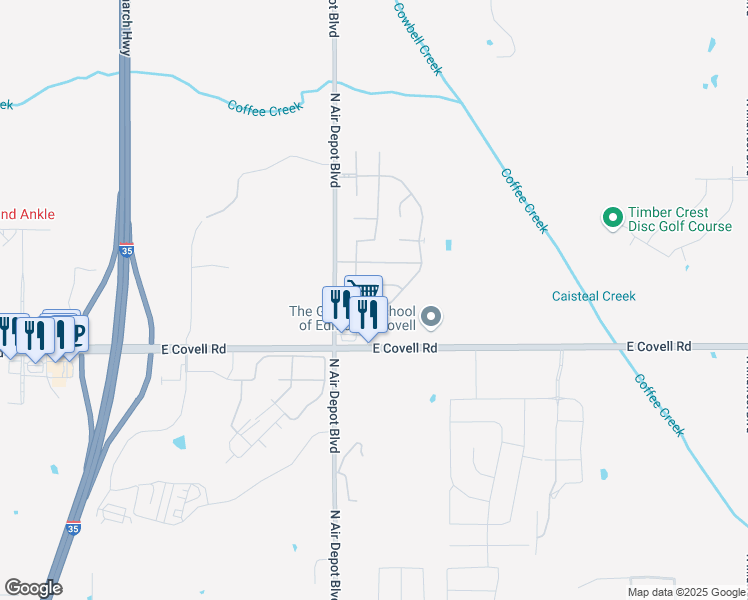 map of restaurants, bars, coffee shops, grocery stores, and more near 5817 Hardwick Lane in Edmond