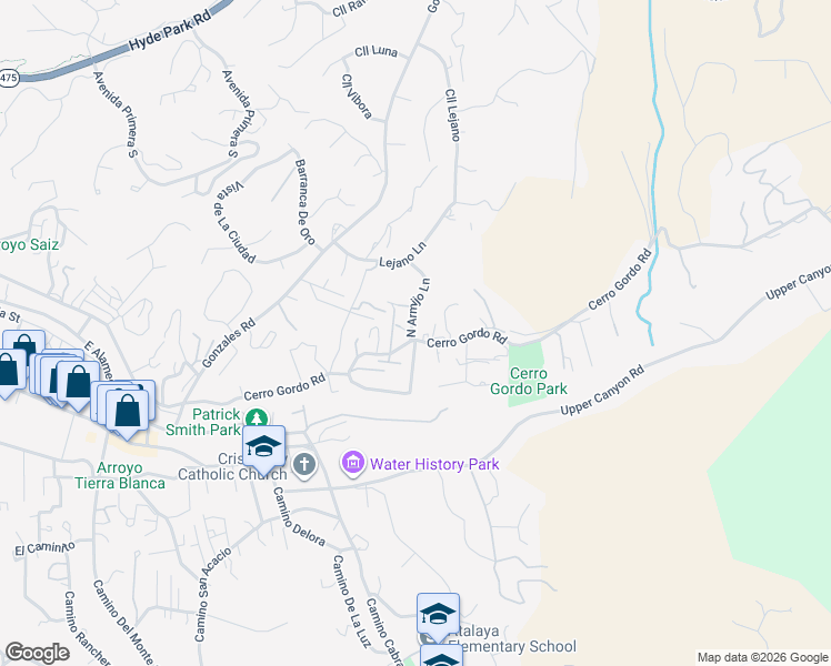map of restaurants, bars, coffee shops, grocery stores, and more near 8 North Armijo Lane in Santa Fe