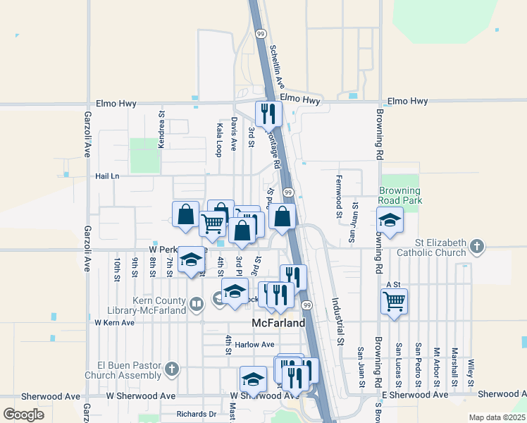 map of restaurants, bars, coffee shops, grocery stores, and more near 756 3rd Street in McFarland