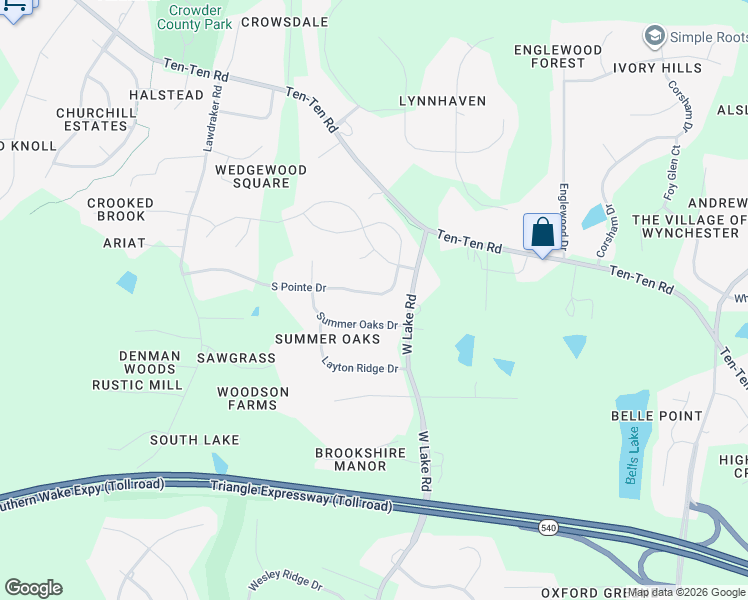 map of restaurants, bars, coffee shops, grocery stores, and more near 3636 W Lake Rd in Apex