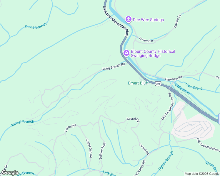 map of restaurants, bars, coffee shops, grocery stores, and more near 115 Nantahala Drive in Townsend