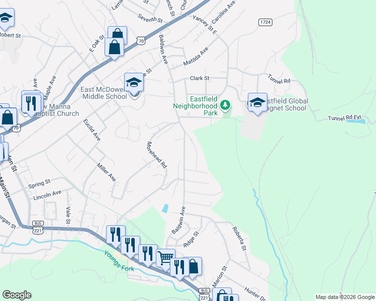 map of restaurants, bars, coffee shops, grocery stores, and more near 588 Baldwin Ave in Marion