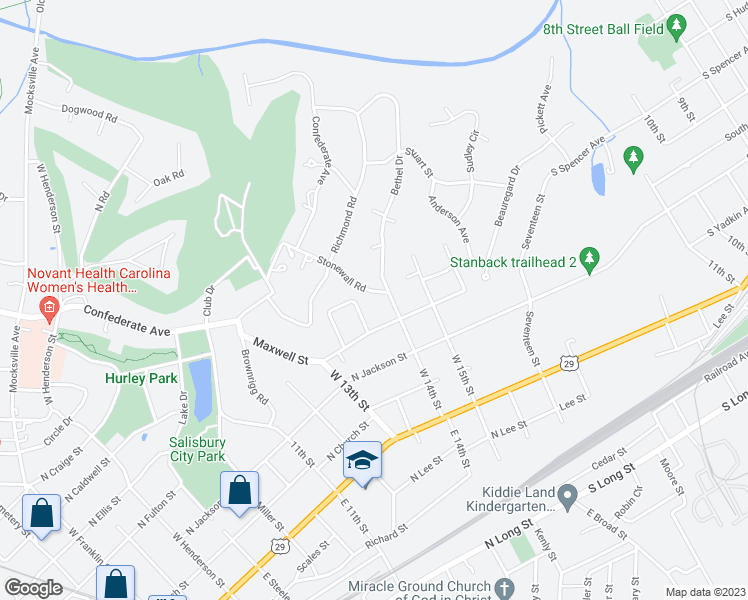 map of restaurants, bars, coffee shops, grocery stores, and more near 241 Stonewall Road in Salisbury