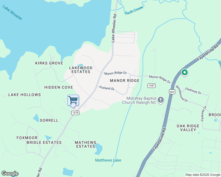 map of restaurants, bars, coffee shops, grocery stores, and more near 3217 Purland Drive in Raleigh