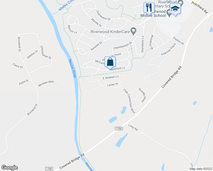 map of restaurants, bars, coffee shops, grocery stores, and more near Lanier Place in Clayton