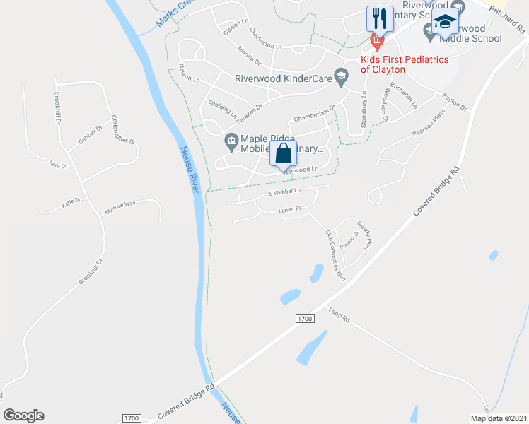 map of restaurants, bars, coffee shops, grocery stores, and more near 241 Lanier Place in Clayton