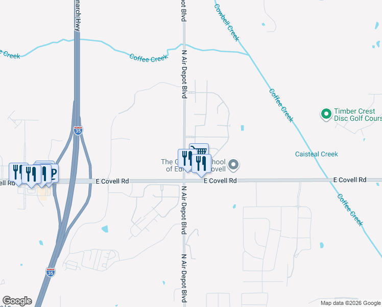 map of restaurants, bars, coffee shops, grocery stores, and more near 2817 Buckland Road in Edmond