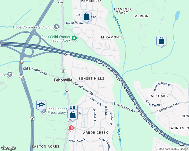 map of restaurants, bars, coffee shops, grocery stores, and more near 407 Stonecreek Drive in Apex