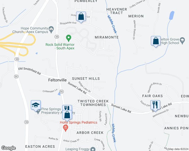 map of restaurants, bars, coffee shops, grocery stores, and more near 102 Weeping Oak Court in Apex