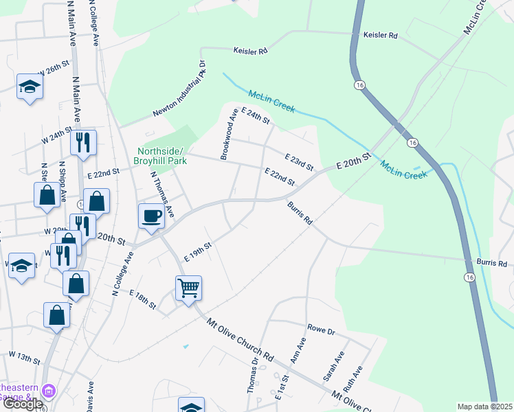 map of restaurants, bars, coffee shops, grocery stores, and more near 1001 East 20th Street in Newton