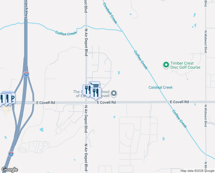 map of restaurants, bars, coffee shops, grocery stores, and more near 2832 Hardwick Road in Edmond