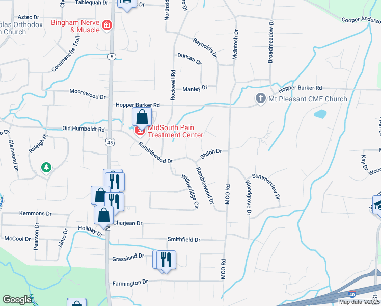 map of restaurants, bars, coffee shops, grocery stores, and more near 8 Ridgewood Cove in Jackson