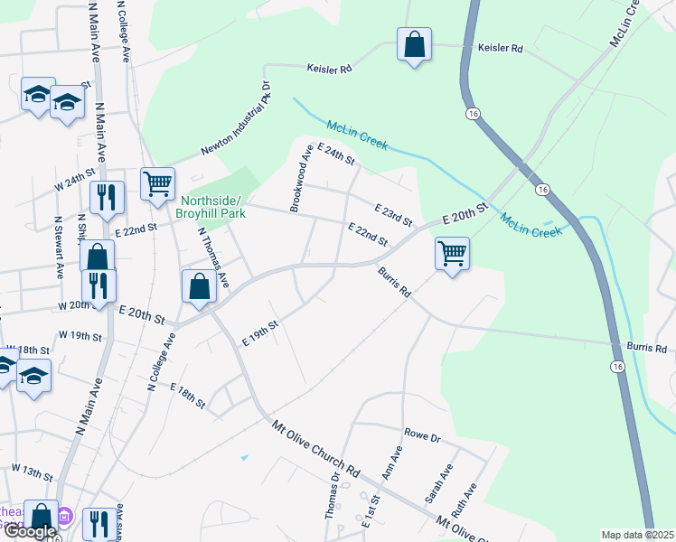 map of restaurants, bars, coffee shops, grocery stores, and more near 1001 East 20th Street in Newton