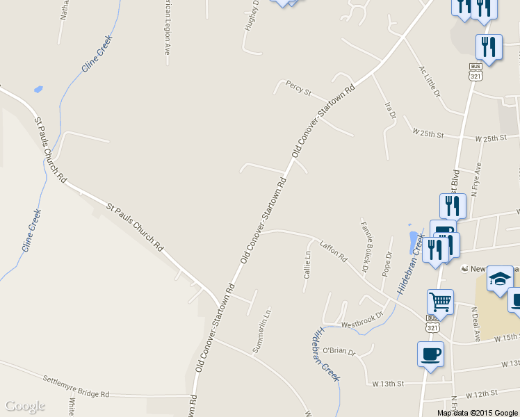 map of restaurants, bars, coffee shops, grocery stores, and more near 2189 Old Conover-Startown Road in Newton