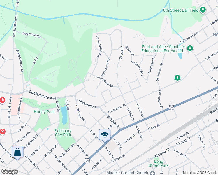 map of restaurants, bars, coffee shops, grocery stores, and more near 411 West Midway Street in Salisbury
