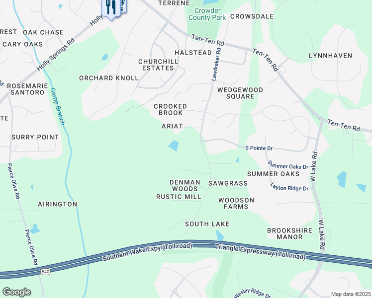map of restaurants, bars, coffee shops, grocery stores, and more near 8404 Lawdraker Road in Apex