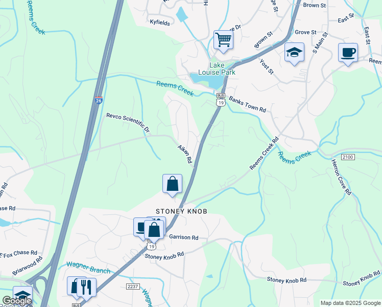 map of restaurants, bars, coffee shops, grocery stores, and more near Barnett Shoals Road in Weaverville