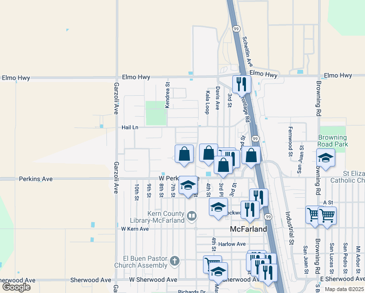 map of restaurants, bars, coffee shops, grocery stores, and more near 799 5th Street in McFarland