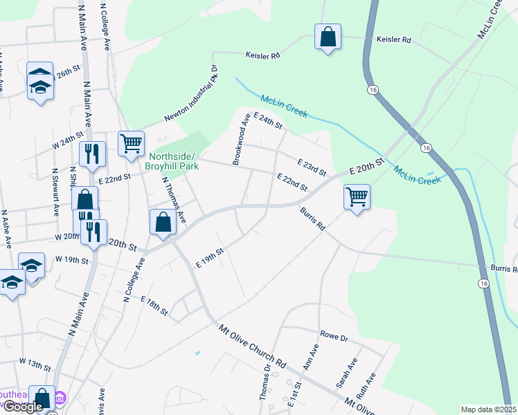 map of restaurants, bars, coffee shops, grocery stores, and more near 709 East 19th Street in Newton