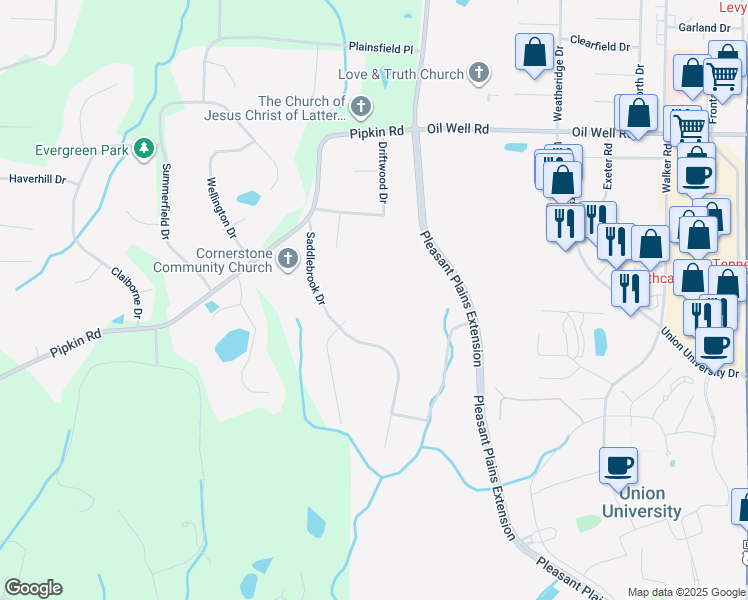 map of restaurants, bars, coffee shops, grocery stores, and more near 117 Greensborough Drive in Jackson