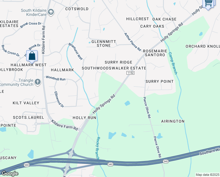 map of restaurants, bars, coffee shops, grocery stores, and more near 9300 Holly Springs Road in Apex