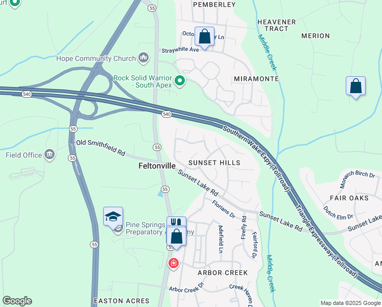 map of restaurants, bars, coffee shops, grocery stores, and more near 208 Windcap Drive in Apex