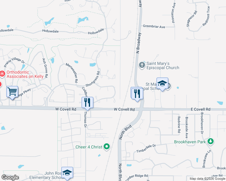 map of restaurants, bars, coffee shops, grocery stores, and more near 2808 Stonebrook Lane in Edmond