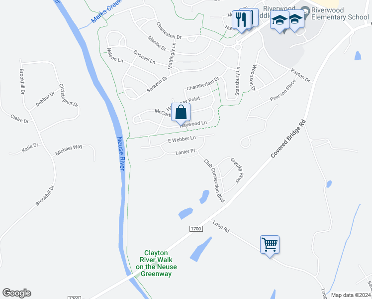 map of restaurants, bars, coffee shops, grocery stores, and more near 236 Lanier Place in Clayton