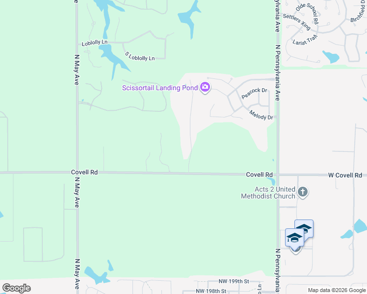 map of restaurants, bars, coffee shops, grocery stores, and more near 20853 Highlander Ridge Drive in Edmond