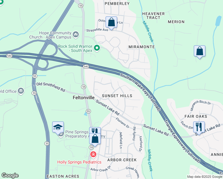 map of restaurants, bars, coffee shops, grocery stores, and more near 103 Sunshine Crest Court in Apex
