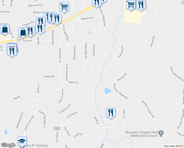 map of restaurants, bars, coffee shops, grocery stores, and more near 1649 Timberlane in Asheboro