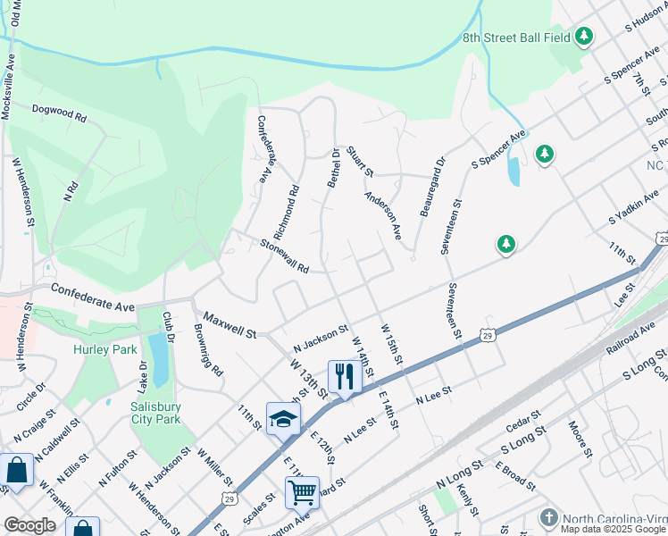 map of restaurants, bars, coffee shops, grocery stores, and more near 201 Bethel Drive in Salisbury