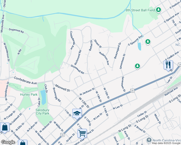 map of restaurants, bars, coffee shops, grocery stores, and more near 201 Bethel Drive in Salisbury