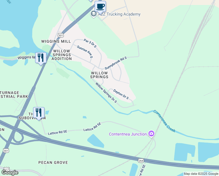map of restaurants, bars, coffee shops, grocery stores, and more near 2115 Dayton Drive South in Wilson