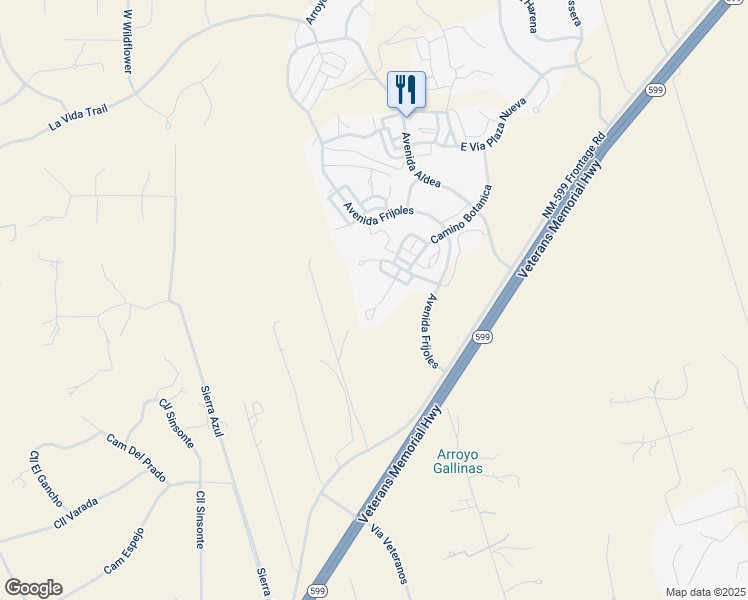 map of restaurants, bars, coffee shops, grocery stores, and more near 832 New Mexico 599 Frontage Road in Santa Fe