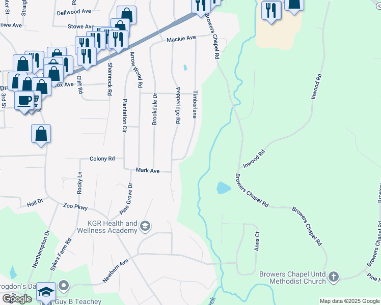 map of restaurants, bars, coffee shops, grocery stores, and more near 1649 Timberlane in Asheboro