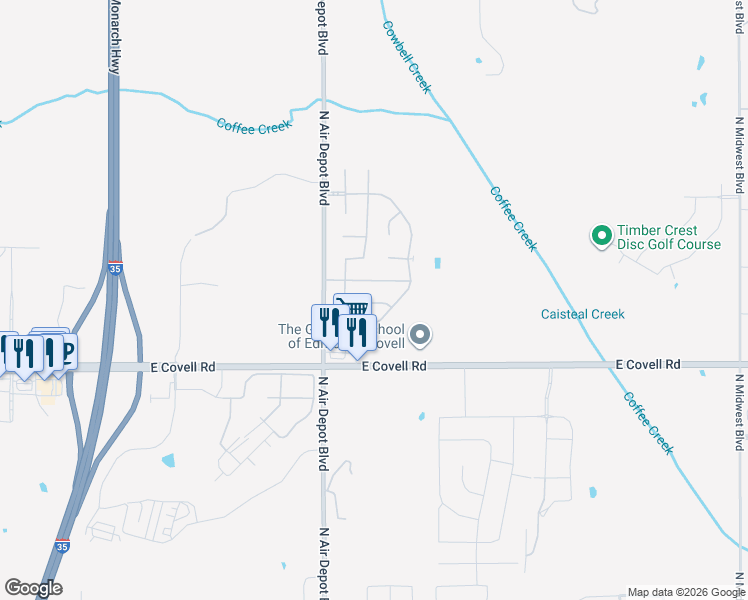 map of restaurants, bars, coffee shops, grocery stores, and more near 5817 Hardwick Lane in Edmond