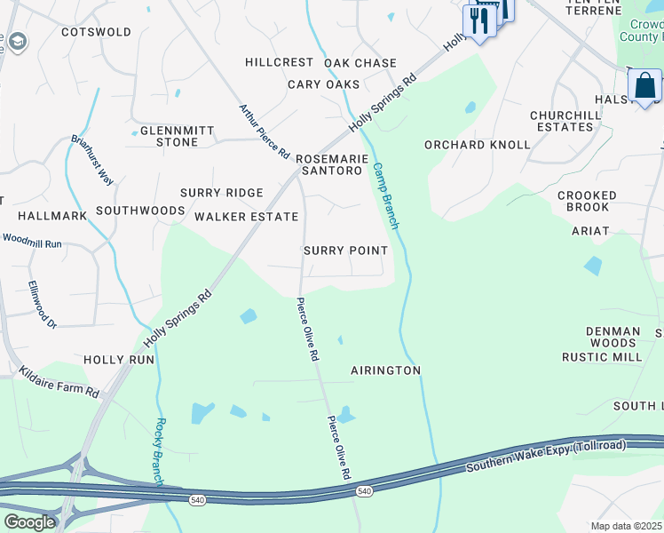 map of restaurants, bars, coffee shops, grocery stores, and more near 4016 Bamburgh Lane in Apex