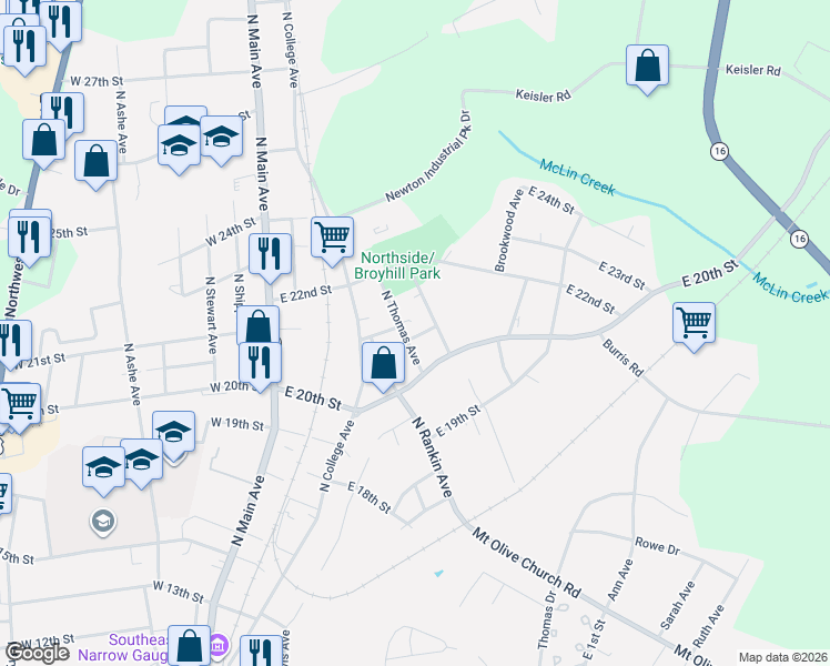 map of restaurants, bars, coffee shops, grocery stores, and more near 2019 North Thomas Avenue in Newton