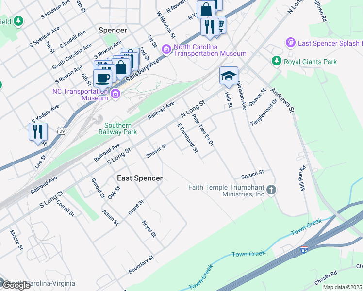 map of restaurants, bars, coffee shops, grocery stores, and more near 209 Jackson Street in Salisbury
