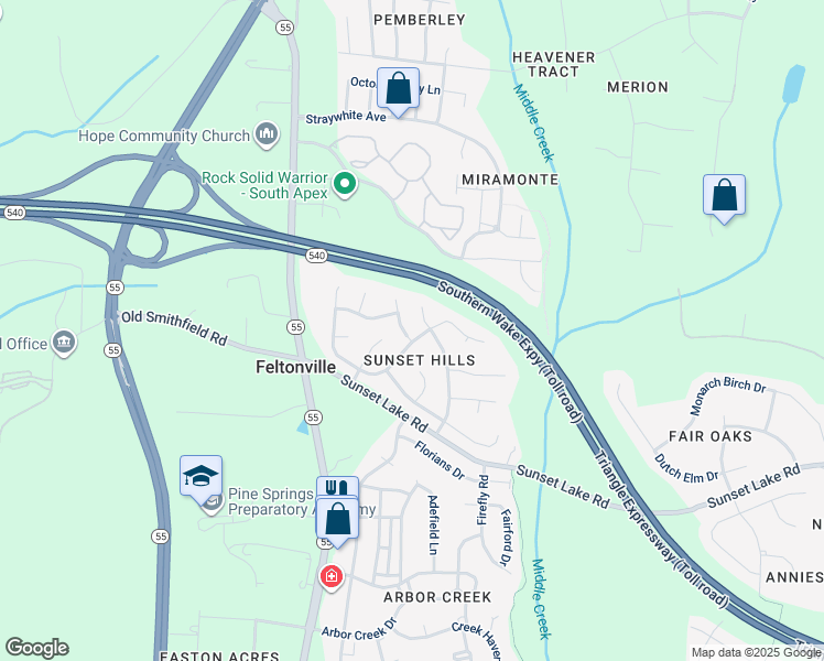 map of restaurants, bars, coffee shops, grocery stores, and more near 102 Sunshine Crest Court in Apex