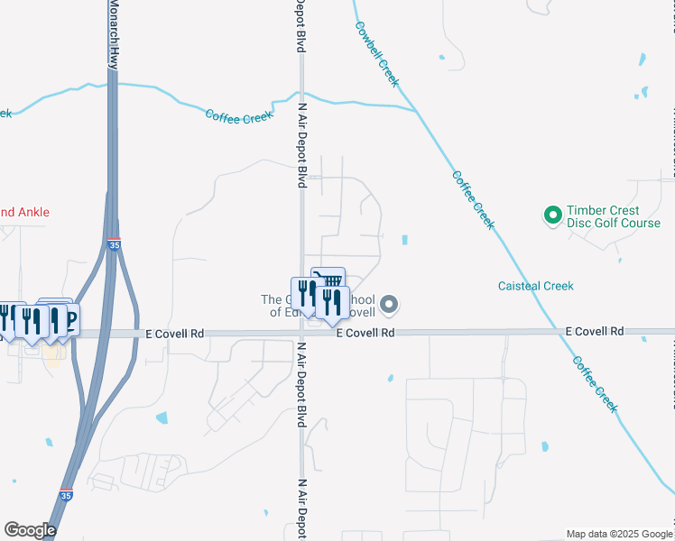 map of restaurants, bars, coffee shops, grocery stores, and more near 5817 Hardwick Lane in Edmond