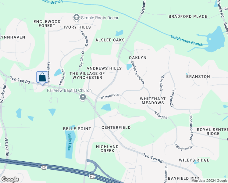 map of restaurants, bars, coffee shops, grocery stores, and more near 3008 Whitehart Lane in Raleigh