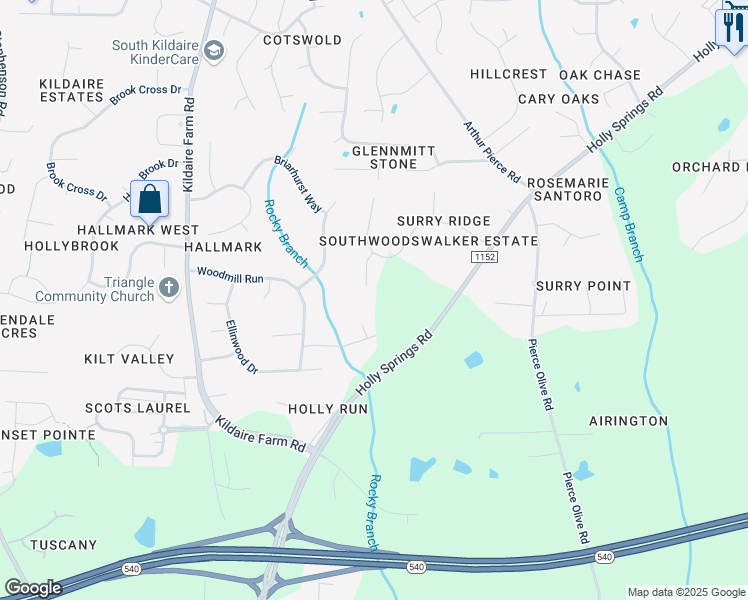 map of restaurants, bars, coffee shops, grocery stores, and more near 8617 Cavatina Court in Apex