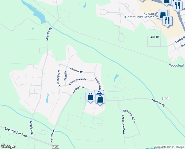 map of restaurants, bars, coffee shops, grocery stores, and more near 340 Freedom Drive in Salisbury