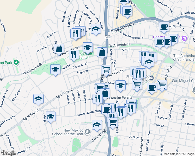 map of restaurants, bars, coffee shops, grocery stores, and more near in Santa Fe