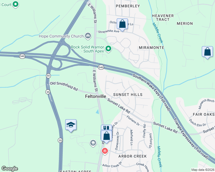 map of restaurants, bars, coffee shops, grocery stores, and more near 301 Cabana Drive in Apex